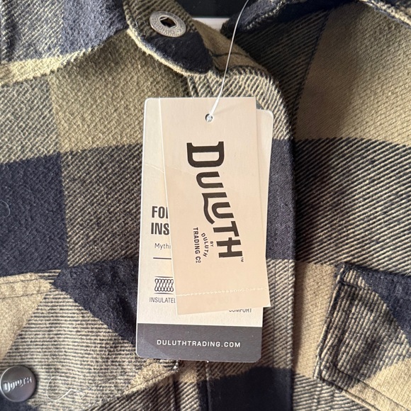 Duluth Trading Co Olive Green and Black Buffalo Plaid Long Jacket - Picture 2 of 9